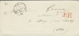 1842- Lettre De PARIS Bureau B  Cad 1838 Noir  En P.P. - 1801-1848: Precursors XIX