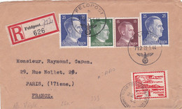 German Occupation Jersey Feldpost 626 Recommandé Pour Paris France Mixed Reich Jersey 22 Mai 1944 - Covers & Documents