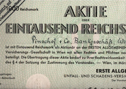 ! Alte Aktie, Action, Nonvaleur, Erste Allgemeine Versicherung, Wien, 1000 RM, 03.1941, Insurance - Bank En Verzekering