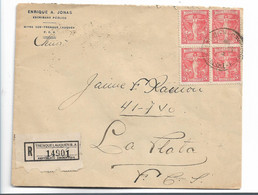 Arg002 / ARGENTINIEN - PANAMERIKANA  1921 Im 4-er Block, Als Inland-Einschreiben Ex Trenquelaquien B.A. - Brieven En Documenten