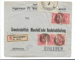 Rum125 / RUMÄNIEN - Karl I , 5 X Auf Einschreiben Nach Eisleben, Deutschland , Zensiert Kaiserliche Bahnpost 1016 - Brieven En Documenten