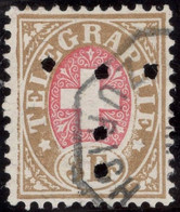 Schweiz Telegrahen-Marke 3.- Fr. Braun/rosa Zu#18 Mit Perfin "T" #T001 Thomann & Liechti Zürich - Telegraafzegels