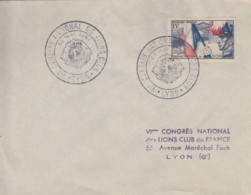 Enveloppe  FRANCE   VIéme  Congrés  National  Du   LIONS  CLUB     LYON   1957 - Rotary Club
