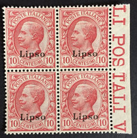 1912 -22 - Italia Regno - Isole Dell' Egeo - Lipso 10 Cent. -   Quartina - Nuovi - Aegean (Lipso)