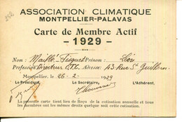 34.HERAULT. MONTPELLIER-PALAVAS.CARTE DE MEMBRE DE L'ASSOCIATION CLIMATIQUE.1929. - Non Classificati