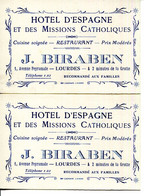 65.LOURDES.CARTE VISITE.HOTEL D'ESPAGNE ET DES MAISONS CATHOLIQUES.1 AVENUE PEYRAMALE.2 PIECES. - Non Classés