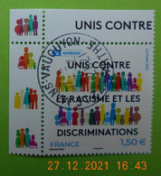 FRANCE 2021      UNESCO UNIS CONTRE LE RACISME     Timbre  Neuf   CACHET  ROND  COIN DE FEUILLE - Gebruikt
