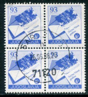YUGOSLAVIA 1987 Postal Services Definitive 93 D. Block Of 4 Used.  Michel 2255 - Usati