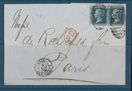 1868 - LSC De Londres Two Pence Paire Entr Angl. Amb. Calais 8/5/1868  - Londres>>>> Rothschild Paris (2 Scans) - Covers & Documents