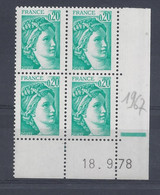 SABINE N° 1967 - Bloc De 4 COIN DATE - NEUF SANS CHARNIERE - 18/9/78 REPERE ELECTRONIQUE - 1970-1979