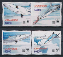Cape Verde 2016, WWF - Blue Shark, Two MNH Stamps Strip - Islas De Cabo Verde