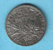 50 Centimes Semeuse 1912-Argent-Silver- Pièce De Monnaie Française Collection-bon état - Autres & Non Classés