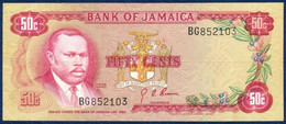 JAMAICA JAMAIKA 50 CENTS P-64a Marcus Garvey / National Shrine 1960 (1970) AUNC - Jamaique