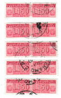 ITALIA REPUBBLICA ITALY REPUBLIC1955 1981 PACCHI IN CONCESSIONE PARCEL POST STELLE 1968LIRE 150 USATO CINQUE  COPPIE - Concessiepaketten