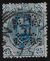 PERFIN-ITALIA REGNO -1891- Valore Usato Da 25 C. EFFIGIE DI UMBERTO I° IN TONDO Con Perforazione - In Buone Condizioni. - Perforés