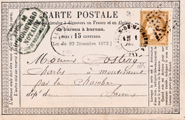 SAVOIE ( 88 )  « ST JEAN DE MAURIENNE » CPI Ordin. - 10gr. - Tarif à 15c. (15.1.1873/30.4.1878) C/N°59  - 15c. Cérès III - Cartes Précurseurs