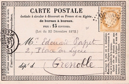 ISERE ( 37 )  « PONCHARRA » CPI Ordin. - 10gr. - Tarif à 15c. (15.1.1873/30.4.1878) C/N°55  - 15c. Cérès IIIème - Vorläufer