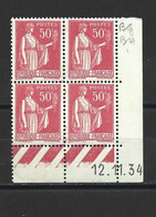 CD93 Coin Daté Type Paix  YT 283  - BG+BA  Tirage  Du  12-11-1934  Neuf ** - 1930-1939