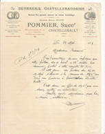 Facture, Courrier Commercial, BEURRERIE CHATELLERAUDAISE , Seguin,Pommier Successeur, Chatellerault 1924, Frais Fr 1.95e - Levensmiddelen