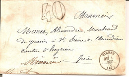 Vienne (Isère) Cachet à Date Type 16 - Taxe 40 - 1849-1876: Klassik