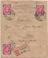 BU Heimatbeleg Einschreiben RECO - Türkismühle (Nohfelden) Nach Idar 1921, MiNr. DR 110 - Cartas