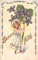 Bonne Fête - Carte Illustrée Avec Fillette Et Fleurs - Dos Non Divisé - Oblitération De 1905 - Altri & Non Classificati