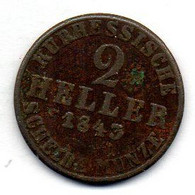 GERMAN STATES - HESSE-CASSEL, 2 Heller, Copper, Year 1843, KM #606 - Kleine Munten & Andere Onderverdelingen