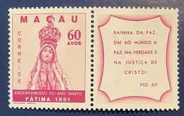 Macao 1951 “Ano Santo Fatima 60 Avos” VF Fresh MNH ** Yv344 (Macau China Chine Religion Holy Year - Ongebruikt