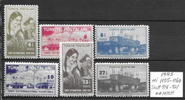 Turkey 1943 - Mi 1155 - 1160,Scott 916 - 921 MNH - Unused Stamps