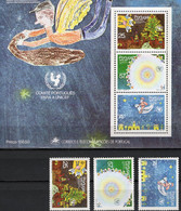 Kinder-Zeichnungen 1987 Portugal 1736/8+Bl.56 ** 11€ Weihnacht Könige Baum Vogel Art Bloc Children Ms Sheet Bf Christmas - Bambole