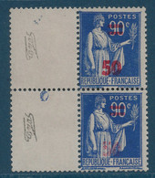 France Type Paix N°482** 50c/90c Bleu Surcharge Quasi éffacée Tenant à Normal TTB Signé Calves - 1932-39 Frieden