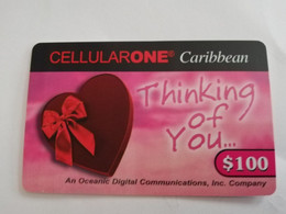 St MAARTEN  Prepaid  $100,- CELLULAIRONE CARIBBEAN   THINKING OF YOU        Fine Used Card  **6718** - Antillen (Nederlands)