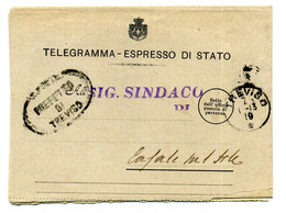 1919 Telegramma MINISTERO DELL'INTERNO Prefetto Di Treviso - AMB. BELLUNO-VENEZIA - Zonder Portkosten