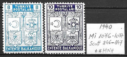 Turkey 1940 - Mi 1076 - 1077 ,Scott 846 - 847 MNH - Unused Stamps