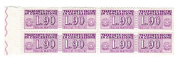 ITALIA  ITALY  Repubblica 1955 1984 Pacchi In Concessione Quartina Lire 90 Filigrana Stelle MNH - Consigned Parcels