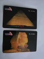 INDONESIA  TELEPIN CARD/2 CARDS   RP 10.000 + RP 20.000  PIRAMID/ SPHINX EGYPTE,/ INDOSAT  MINT CARDS    **6735 ** - Indonesia