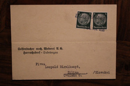 1938 Barrachsdorf Sudetes Sudetenland Zilina Slovaquie Dt Reich Allemagne Cover WK2 Sudetengau - Sudetes