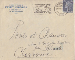 Lettre à Entête (Feidt Fréres) Obl. Flamme Poste Aérienne Luxembourg Gare Le 14/12/55 Sur 415 (G D Charlotte) - Máquinas Franqueo (EMA)