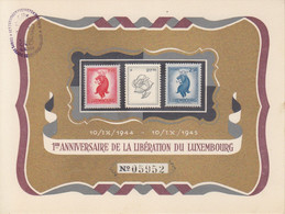 Encart 1° Anniversaire De La Libération  Obl. Letzeburger Frei. Le 11/IX/45 Sur 1f20rouge, 2f50bleu Et 21f30blanc - Commemoration Cards