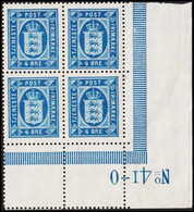 1916. DANMARK TJENESTE FRIMÆRKE (OFFICIAL) 4 øre PERF. 14X14½. LUXUS 4-BLOCK With Lower Margi... (Michel D13) - JF513794 - Dienstzegels