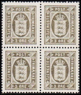 1918. Official. 3 Øre Gray. Perf. 14x14½, LUXUS 4-BLOCK. 2 Never Hinged And 2 Hinged Stamps.  (Michel D12) - JF513795 - Dienstzegels