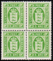 1915. Official. 5 Øre. Perf. 14x14½, LUXUS 4-BLOCK. 2 Never Hinged And 2 Hinged Stamps.  (Michel D14) - JF513796 - Service