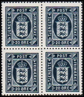 1920. Official. 20 Øre. Perf. 14x14½, LUXUS 4-BLOCK. 2 Never Hinged And 2 Hinged Stamps.  (Michel D19) - JF513797 - Dienstzegels