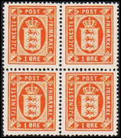 1914. Official. 1 Øre. Perf. 14x14½, LUXUS 4-BLOCK. 2 Never Hinged And 2 Hinged Stamps.  (Michel D11) - JF513799 - Dienstmarken