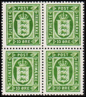 1921. Official. 10 Øre. Perf. 14x14½, LUXUS 4-BLOCK. 2 Never Hinged And 2 Hinged Stamps.  (Michel D17) - JF513800 - Dienstzegels