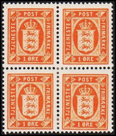 1902. DANMARK. Official. 1 ØRE TJENESTEFRIMÆRKE Hinged 4-block.  (Michel Di 8) - JF513801 - Servizio