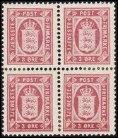 1901. DANMARK. Official. 3 ØRE TJENESTEFRIMÆRKE Watermark Large Crown Perf 12½. Hinged 4-b... (Michel Di 4YB) - JF513802 - Service