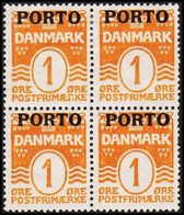 1921. DANMARK. Postage Due. Porto. Wavy-line. 1 Øre Orange In 4-BLOCK. 2 Stamps Never Hinged +... (Michel P1) - JF513804 - Segnatasse