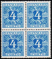 1926. DANMARK. Postage Due. Porto. 4 Øre Blue In 4-block. 2 Stamps Never Hinged And Two Stamp... (Michel P10) - JF513807 - Segnatasse