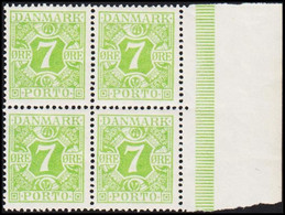 1922. DANMARK. Postage Due. Porto. 7 Øre Yellowgreen In LUXUS 4-block Never Hinged. Full Shee... (Michel P12) - JF513808 - Segnatasse